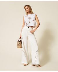 Twinset - T-Shirt With Broderie Anglaise Embroidery - Lyst