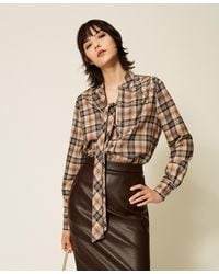 Twinset - Tartan Flannel Shirt With Embroidery, "Iced Coffee Tartan" - Lyst