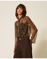 Twinset - Silk Creponne Floral Shirt With Animal Print - Lyst