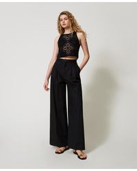 Twinset - Pantalones De Pernera Ancha De Popelina, Algodón, Talla - Lyst