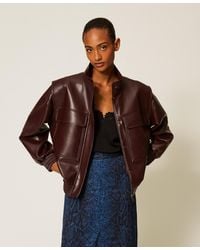 Twinset - Faux Leather Bomber Jacket With Pockets - Lyst