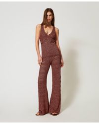 Twinset - Pantalones Palazzo De Punto Con Lúrex, Talla - Lyst