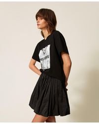 Twinset - T-Shirt With Print And Rhinestones - Lyst