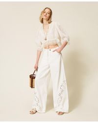 Twinset - Bull Denim Trousers With Embroidery - Lyst