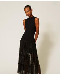 Twinset - Long Sleeveless Knit Dress With Plumetis Tulle - Lyst