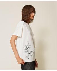 Twinset - T-Shirt With Floral Embroideries - Lyst