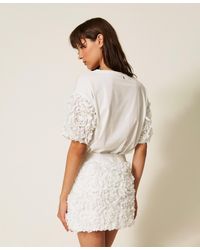 Twinset - T-Shirt With Tulle Sleeves With Flowers - Lyst