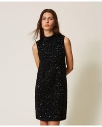 Twinset - Short Turtleneck Knit Dress With Embroidery - Lyst