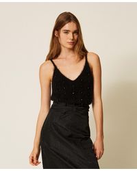 Twinset - Brushed Wool Blend Top With Embroidery - Lyst