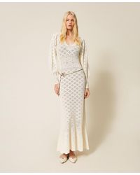 Twinset - Long Knit Dress With Floral Pattern - Lyst