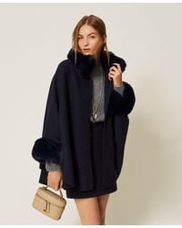 Twinset - Soft Poncho With Faux Fur - Lyst