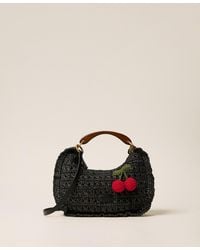 Twinset - Crochet Raffia Croissant Bag With Cherries - Lyst
