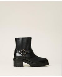 Twinset - Leather Short Biker Boots With Ring - Lyst