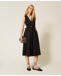Twinset - Midi Poplin Dress With Logo Belt - Lyst
