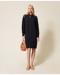 Twinset - Midi Georgette And Lace Dress - Lyst