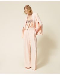 Twinset - Linen Blend Wide Leg Trousers - Lyst