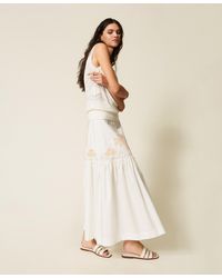 Twinset - Long Skirt With Flounce And Embroidery - Lyst