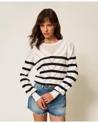 Twinset - Striped Cotton And Cashmere Crew Neck Jumper - Lyst