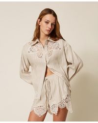 Twinset - Linen Blend Jacquard Shorts With Lace - Lyst