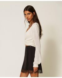 Twinset - Crêpe Miniskirt With Lace - Lyst