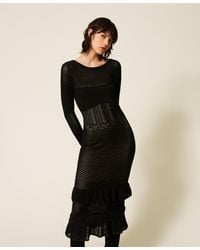 Twinset - Long Wool Blend Knit Dress With Ruffles - Lyst