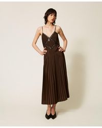Twinset - Crêpe De Chine And Lace Long Dress - Lyst