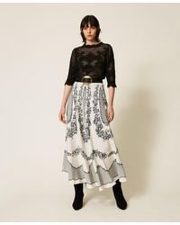 Twinset - Jacquard Satin Long Skirt With Floral And Polka Dot Pattern - Lyst