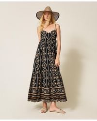 Twinset - Long Muslin Dress With Broderie Anglaise - Lyst