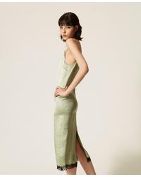 Twinset - Midi Froissé Satin And Lace Dress - Lyst