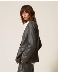 Twinset - Double-Breasted Pinstriped Blazer - Lyst