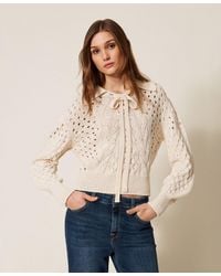 Twinset - Cable Knit Jumper With Bow - Lyst