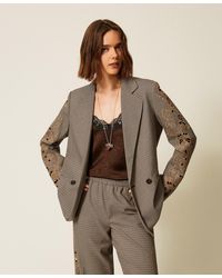 Twinset - Houndstooth Blazer With Embroidery - Lyst