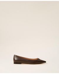 Twinset - Leather Ballerina Flats With Logo - Lyst