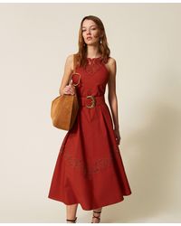 Twinset - Long Poplin And Broderie Anglaise Dress - Lyst