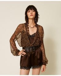 Twinset - Satin Shorts With Lace - Lyst