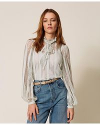Twinset - Striped Lace Blouse With Bow - Lyst