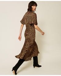 Twinset - Long Animal Print Satin Dress - Lyst