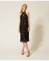 Twinset - Long Mesh Dress With Embroidery - Lyst