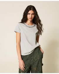 Twinset - Fitted T-Shirt With Cabochon Embroidery - Lyst