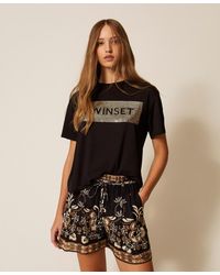 Twinset - T-Shirt With Logo And Sequins - Lyst