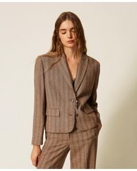 Twinset - Wool Blend Cropped Pinstripe Blazer - Lyst