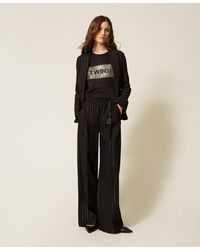 Twinset - Wide Lurex Pinstripe Trousers - Lyst