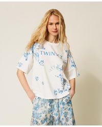 Twinset - Floral T-Shirt With Logo - Lyst