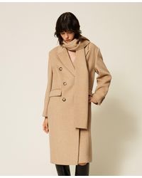 Twinset - Velour Wool Cloth Coat, "Dune" Melange - Lyst
