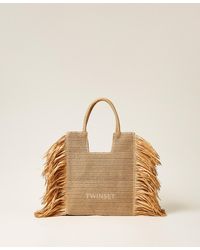 Twinset - Raffia Shopper Bag With Side Fringes - Lyst