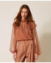 Twinset - Plumetis Tulle And Lace Blouse - Lyst