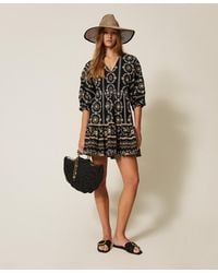 Twinset - Short Muslin Dress With Broderie Anglaise - Lyst
