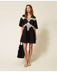 Twinset - Short Muslin Dress With Macramé - Lyst