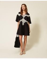 Twinset - Short Muslin Dress With Macramé - Lyst