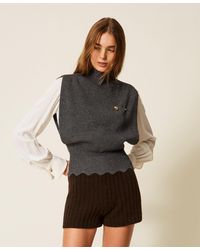Twinset - Wool Blend Top With Brooch - Lyst